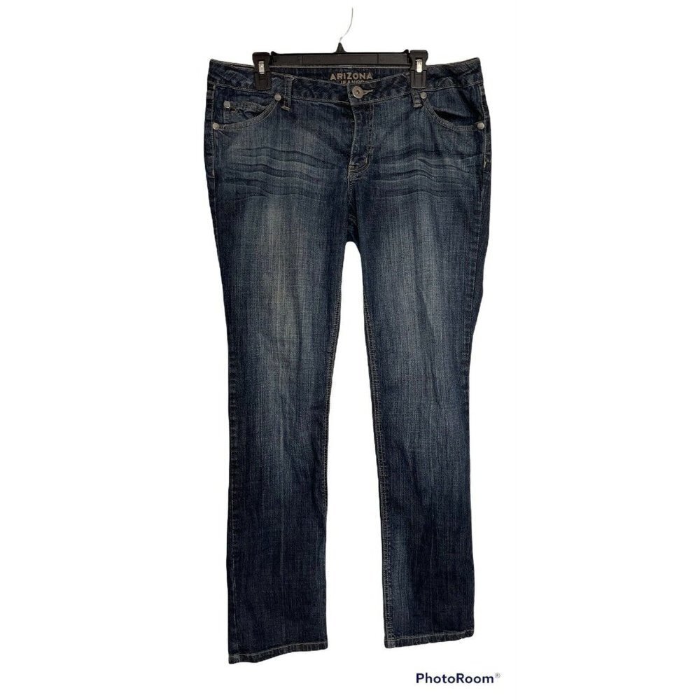 ARIZONA Mid-Rise Dark Jeans Juniors 15 Average Straight Leg Stretch‎ Lt Distress - Picture 11 of 13
